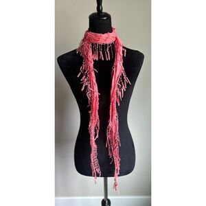 LOT of 3 Women's Y2K Cotton Blend Blue Grey Pink Fringe Skinny Scarves One Size